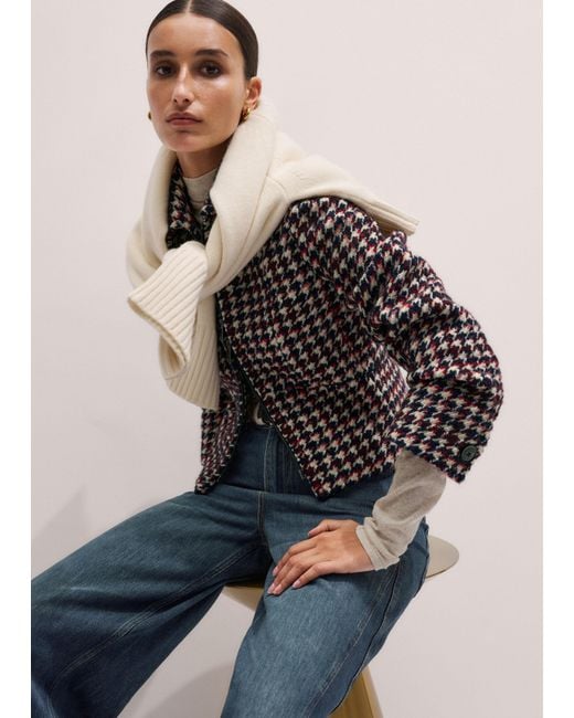 ME+EM Black Houndstooth Fitted Cropped Jacket