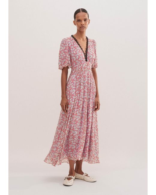 ME+EM Pink Evening Primrose Print Lace Maxi Dress