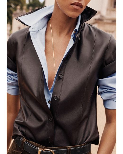 ME+EM Black Straight Leather Shirt