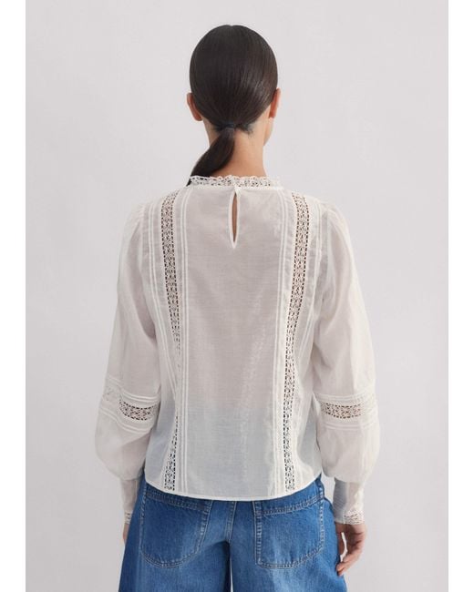 ME+EM White Cotton Voile Lace Top