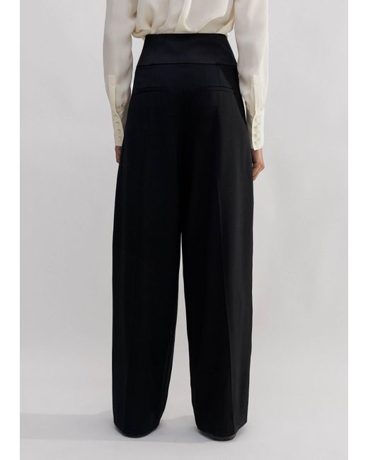 ME+EM Black Fluid Wool-Blend Tuxedo Pants