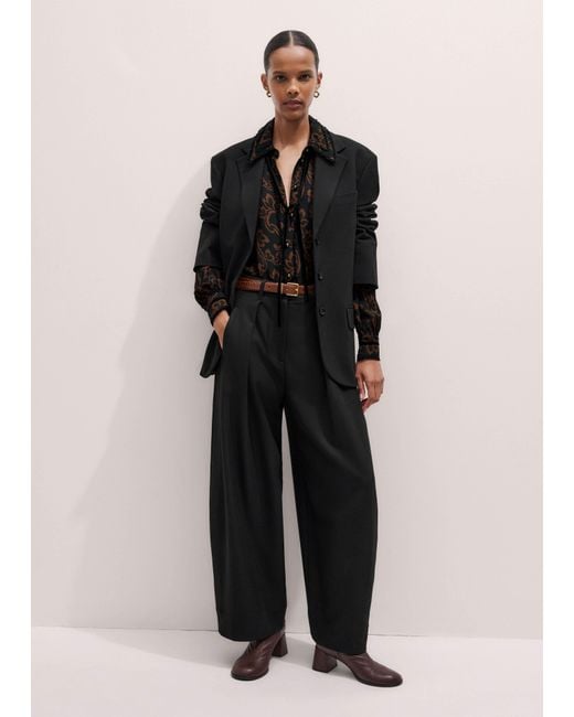 ME+EM Black Silk Floral Scroll Print Shirt + Tie