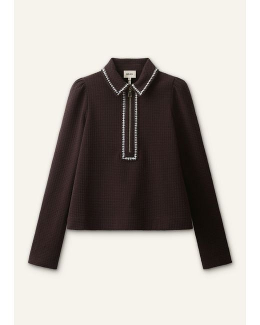 ME+EM Black Texture Zip Front Swing Top