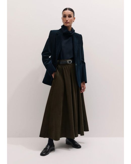 ME+EM Green Micro Cord Maxi Skirt + Belt Rich