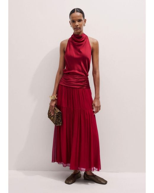 ME+EM Red Silk Satin Crinkle Maxi Skirt