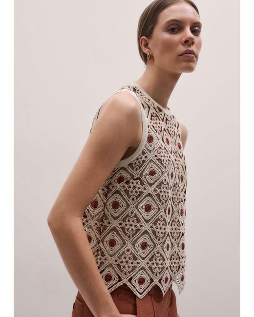 ME+EM Pink Graphic Cotton Lace Shell Top + Cami Rosewood-Cream