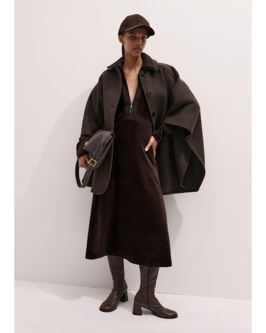 ME+EM Black Ponte Collared Cord Velour Midi Dress