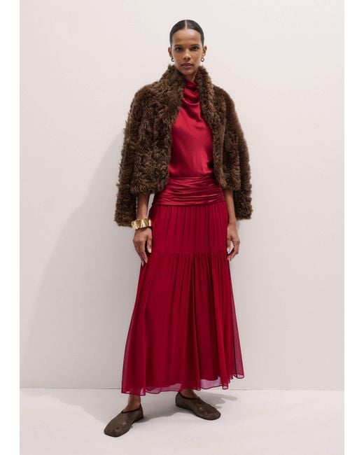 ME+EM Red Silk Satin Crinkle Maxi Skirt