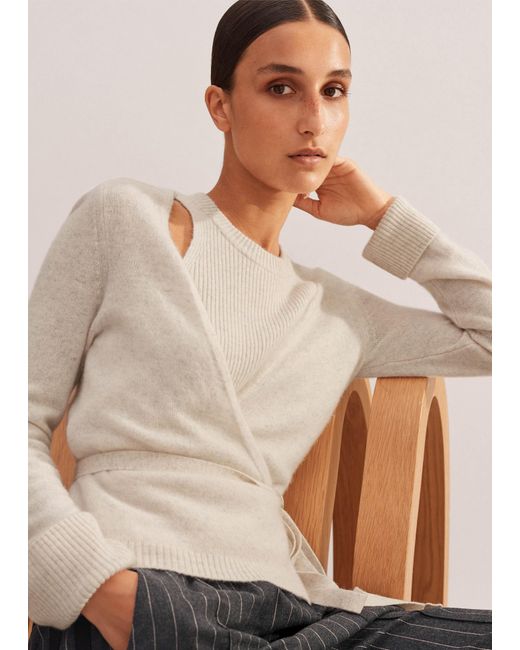 ME+EM Natural Cashmere Layered Wrap Top