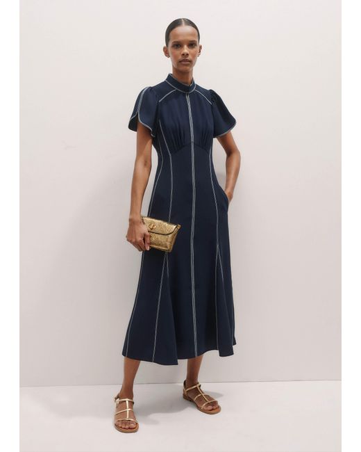 ME+EM Blue Contrast Stitch Midi Dress