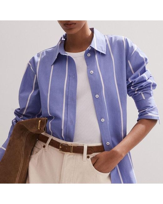 ME+EM Blue Cotton Stripe Long Sleeve Shirt