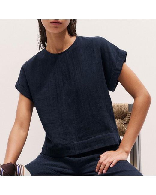 ME+EM Blue Cheesecloth Wide-Leg Trouser