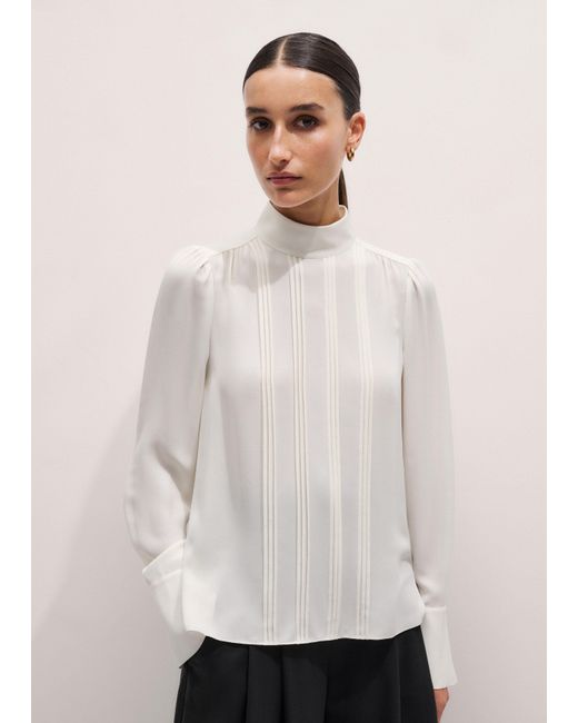ME+EM Natural Silk Am-Pm High Neck Top + Embellished Collar