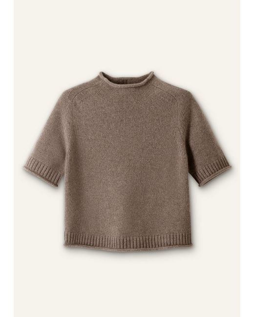 ME+EM Brown Cashmere Roll Trim Knit Tee