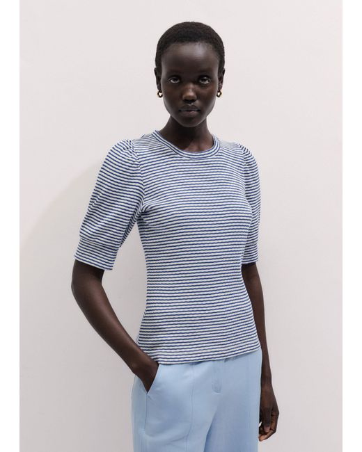 ME+EM Blue Striped Pouf Sleeve Tee Deep-Soft
