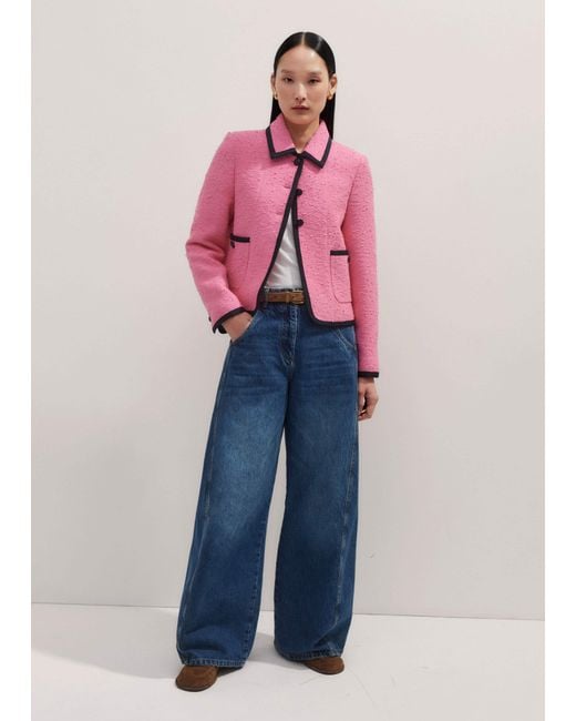 ME+EM Pink Contrast Bound Crop Jacket