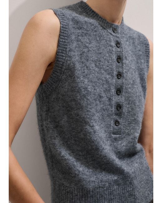 ME+EM Gray Henley Knit Vest Mid Melange