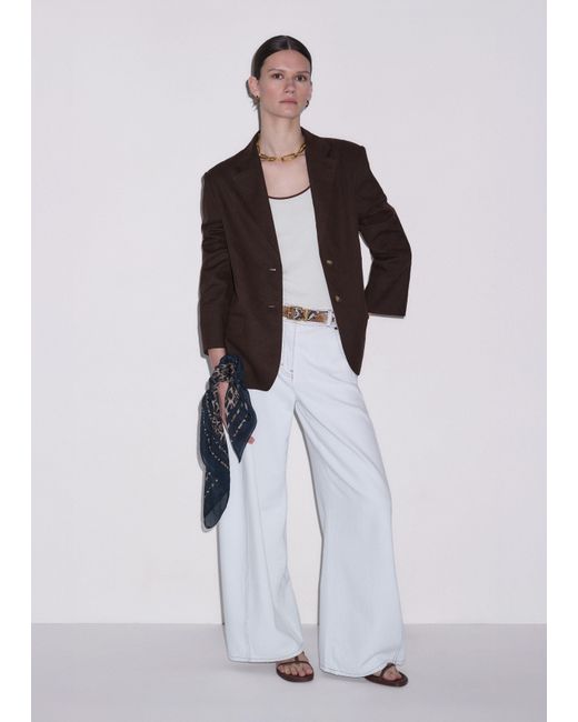 ME+EM Brown Crease-Less Linen Deconstructed Lightweight Summer Blazer