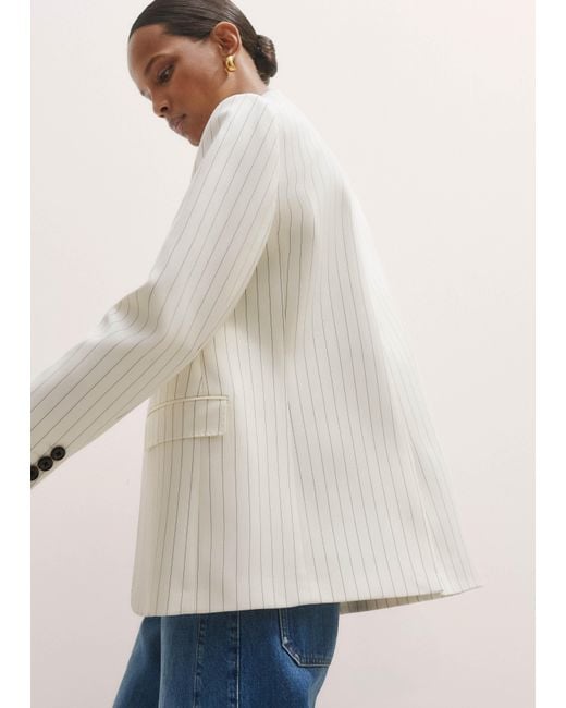 ME+EM Natural Sharp Shoulder Pinstripe Blazer