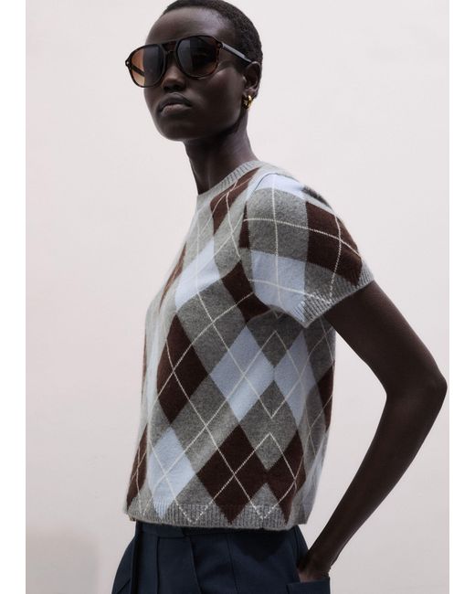 ME+EM Blue Cashmere Argyle Baby Tee