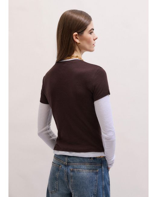 ME+EM Blue Sheer Rib Double Layer Top Summer Chocolate Soft