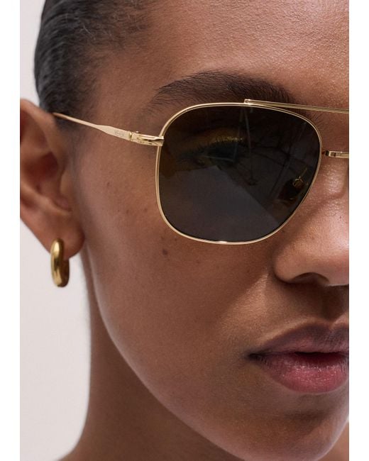 ME+EM Brown Metal Aviator Sunglasses