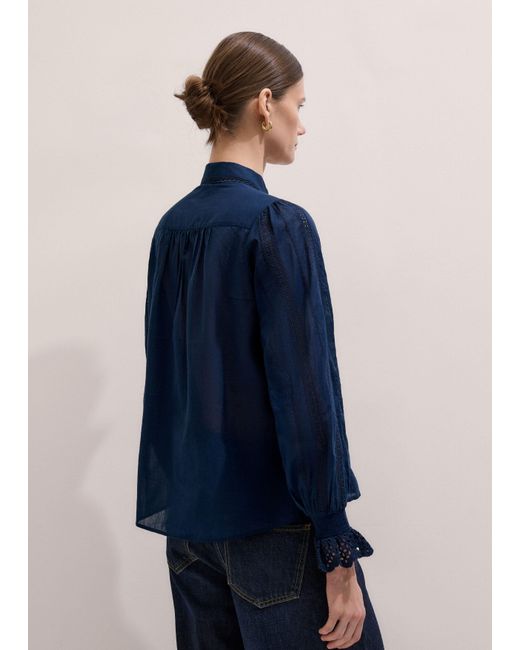 ME+EM Blue Cotton Voile Broderie Detail Shirt