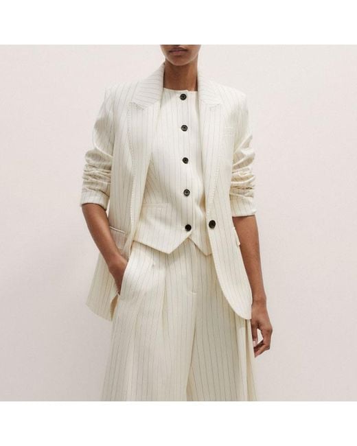 ME+EM Natural Italian Wool-Blend Pinstripe Double Pleat Wide Leg Trouser