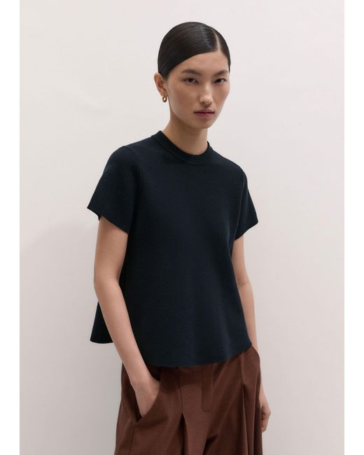 ME+EM Blue Wool Stretch Short Sleeve Swing Knit Top