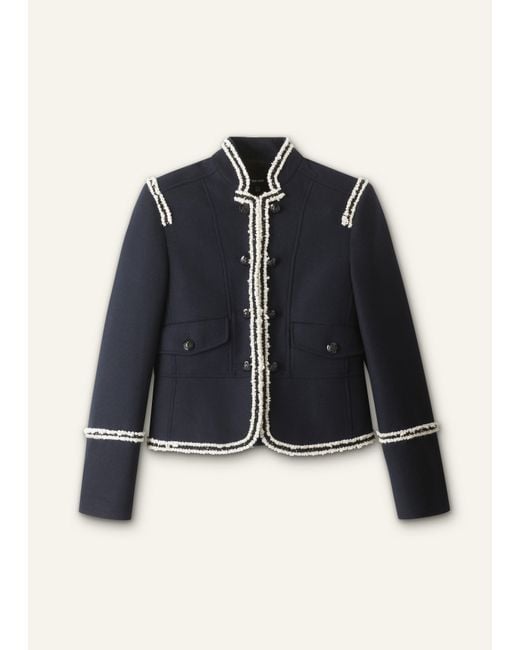 ME+EM Blue Contrast-Trim Fitted Wool-Blend Jacket