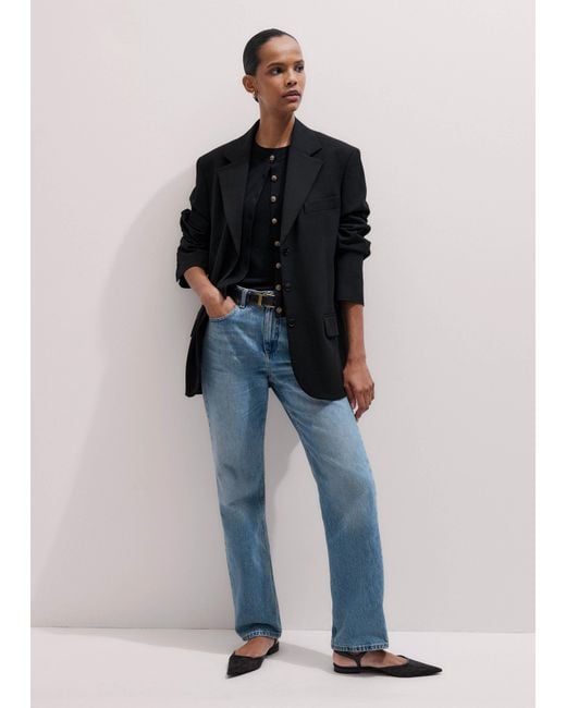 ME+EM Black Merino Cashmere Barely There Buttoned Knit Tee