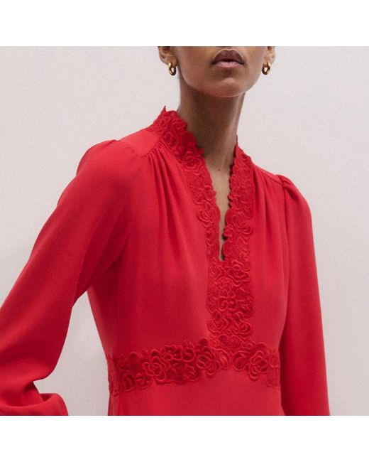 ME+EM Red Fit & Flare Lace Detail Maxi Dress Rose Petal