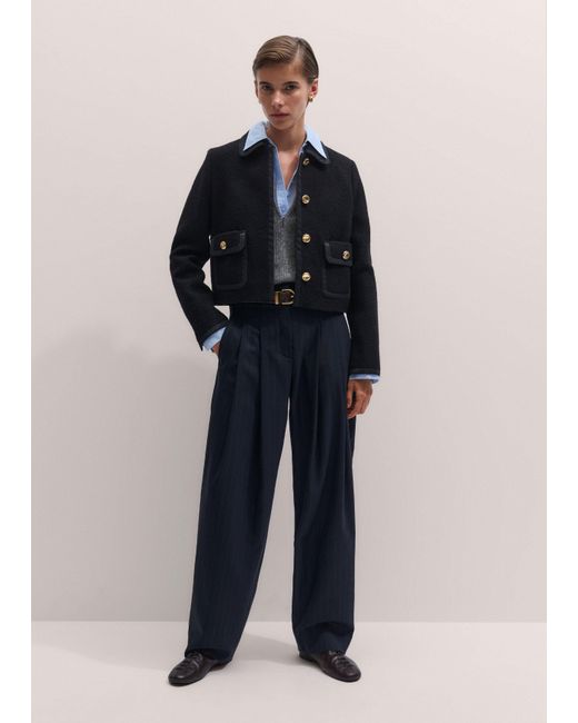 ME+EM Black Straight Cropped Bound Jacket