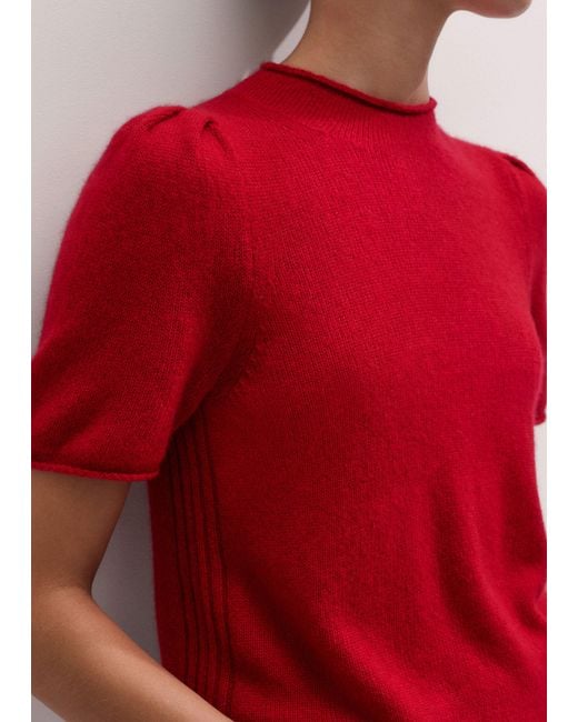 ME+EM Red Merino Cashmere Silk Pouf Sleeve Knit Tee