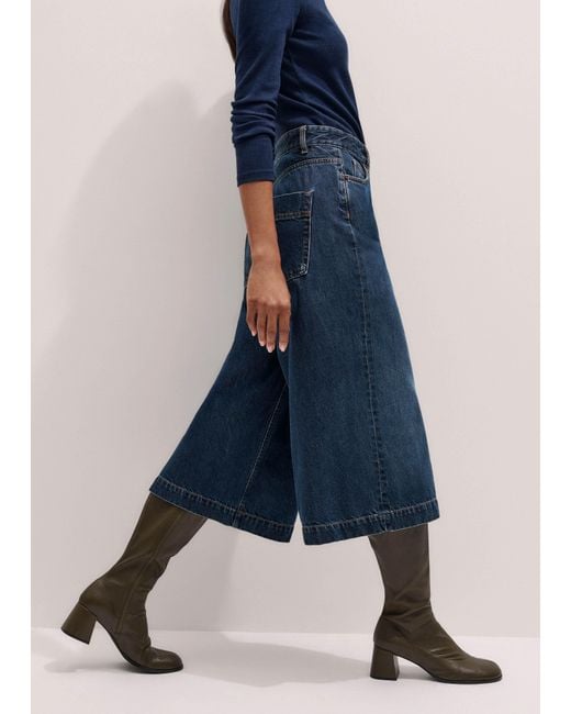ME+EM Blue Crease Front Denim Culotte