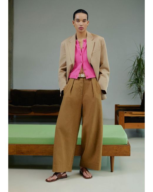 ME+EM Green Textured Barrel Leg Trouser
