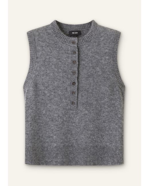 ME+EM Gray Henley Knit Vest Mid Melange