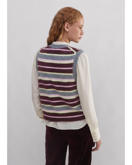 ME+EM Purple Brushed Cashmere Stripe Sweater Vest