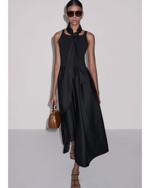 ME+EM Black Boat Neck Fit And Flare Maxi Dress + Tie