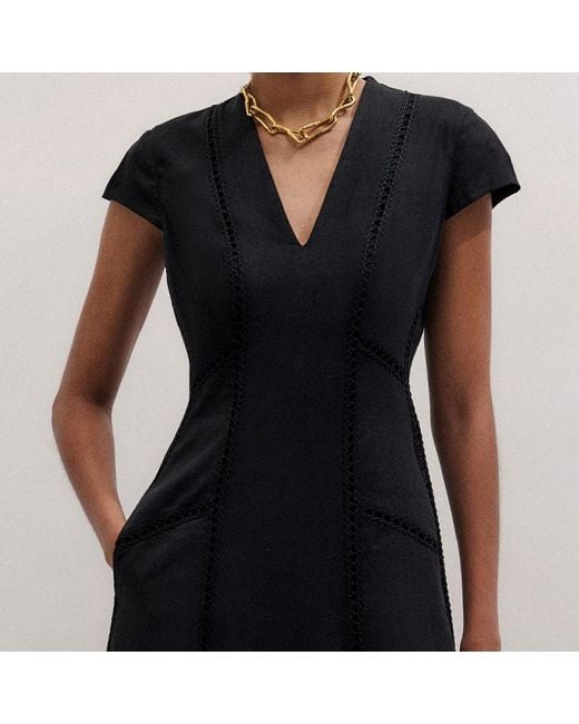 ME+EM Blue Crease-Less Embroidery Stitch Detail Maxi Dress