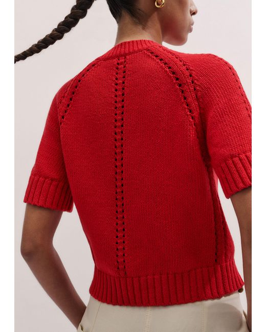 ME+EM Red Chunky Cotton Button-Through Knit Tee