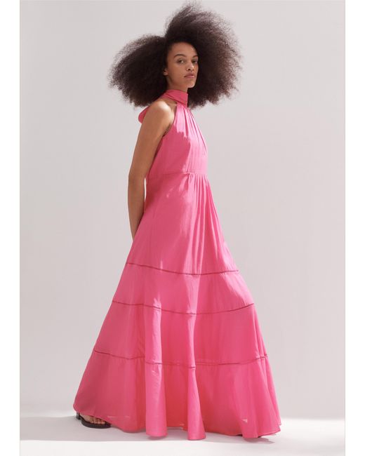 ME+EM Pink Cotton Voile Halterneck Full-length Dress