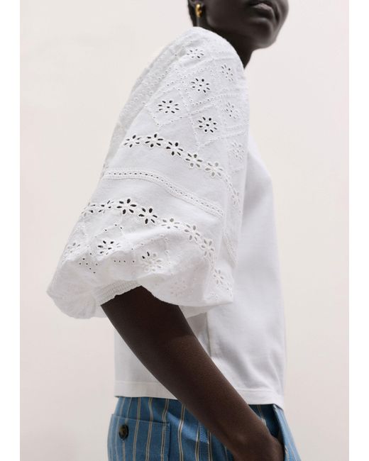 ME+EM White Broderie Anglaise Balloon Sleeve Top