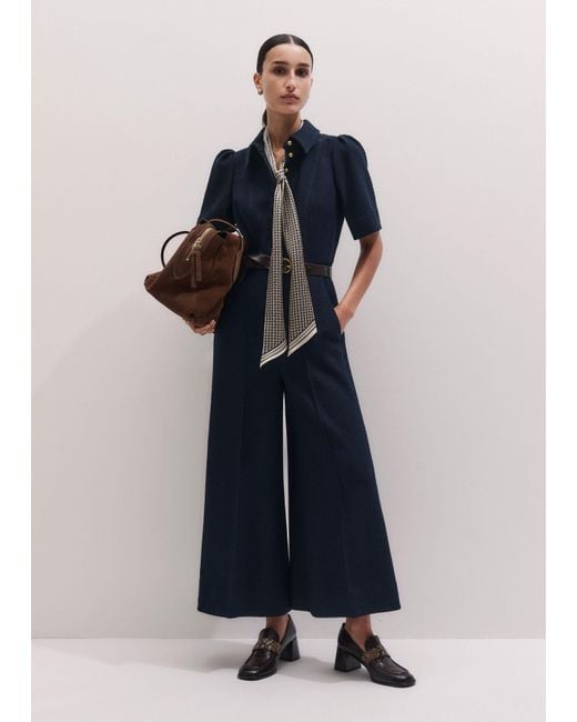 ME+EM Blue Wide Leg Cropped Jumpsuit + Belt
