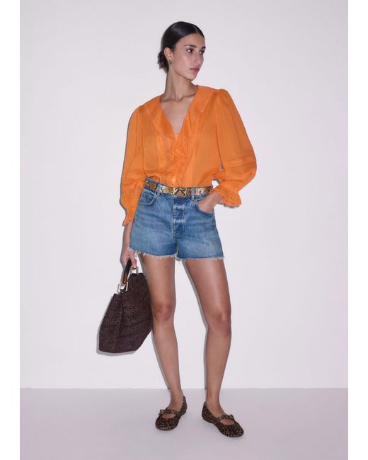 ME+EM Orange Cotton Voile Ruffle Blouse