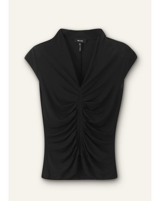 ME+EM Black Pleat Front V-Neck Top