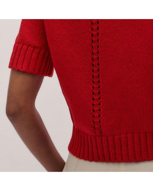 ME+EM Red Chunky Cotton Button-Through Knit Tee