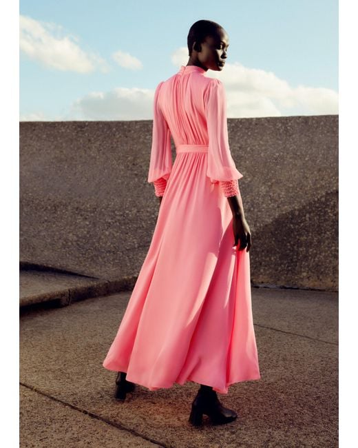 ME+EM Pink Silk Full-length Dress With Corsage + Belt