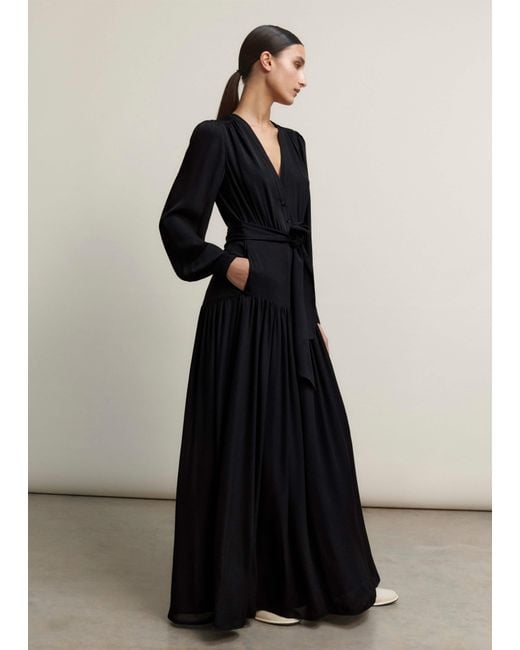 ME+EM Black Silk Statement V-Neck Maxi Dress + Belt
