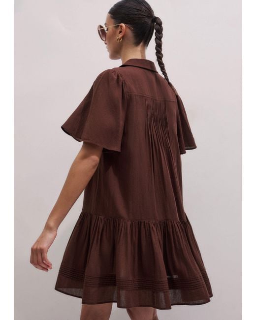 ME+EM Brown Pin Tuck Detail Mini Swing Dress + Slip